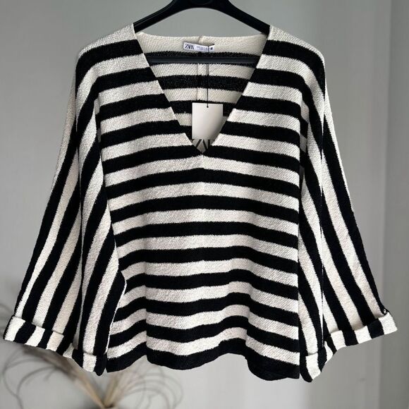 Zara Knit Striped Oversized Top Sweater - Picture 3 of 4